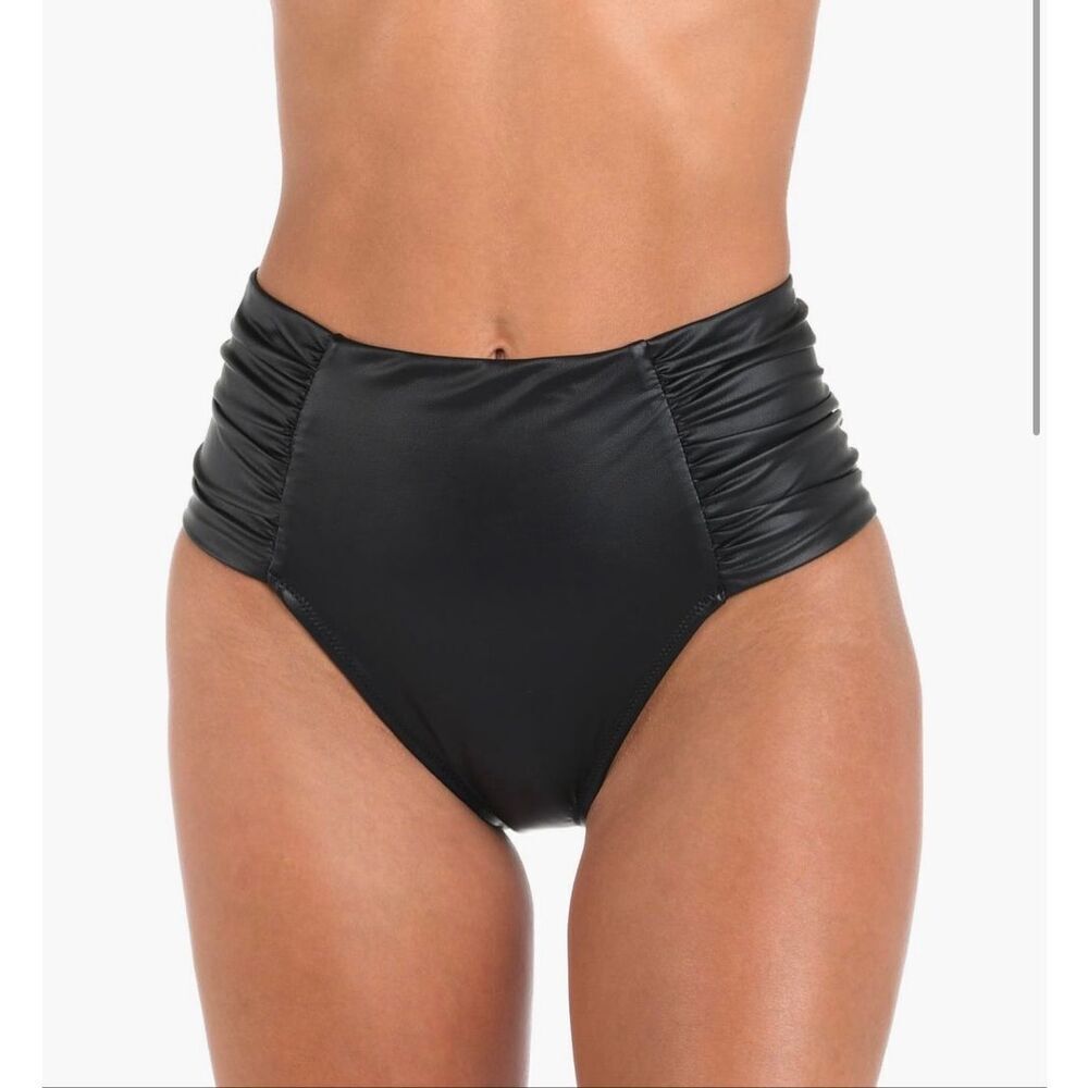 L'AGENCE Vanessa Luxe Faux Leather High-Waist Bikini Bottoms black Sz S NWT